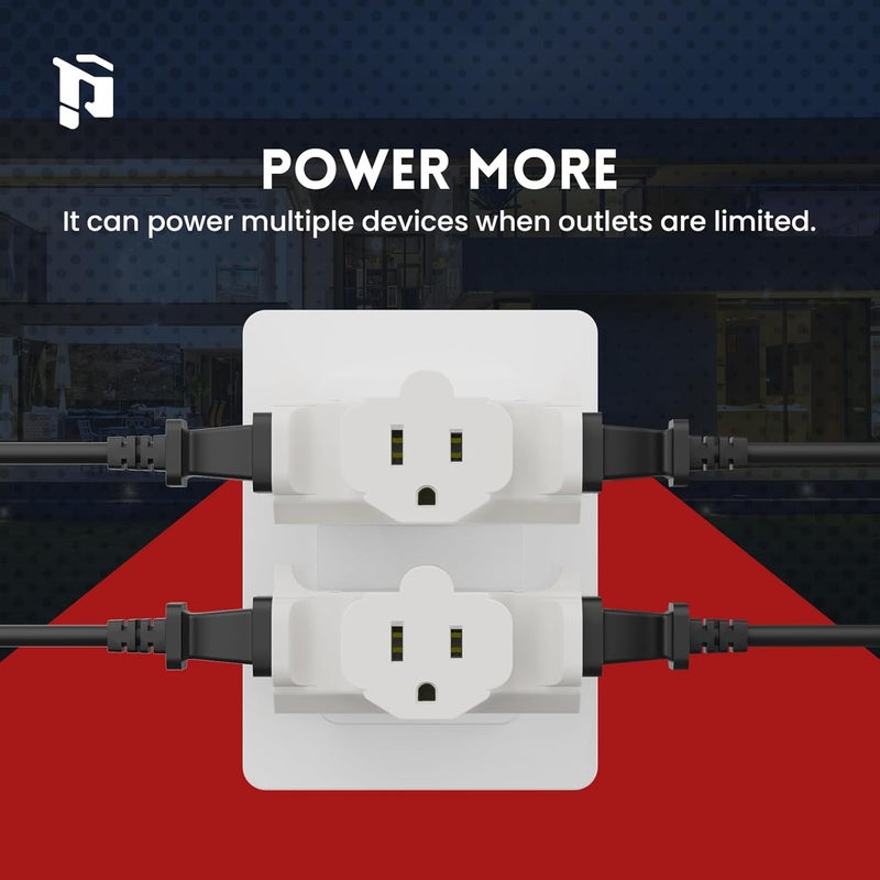 PLUGTUL 3 Way Plug Adapter, 3 Plug Wall Adapter, 3 Prong, Grounded, 15A, 1875W, Multiple Plug Expander for Home, Outdoor, ETL Listed, White, 3PACK - Image 3
